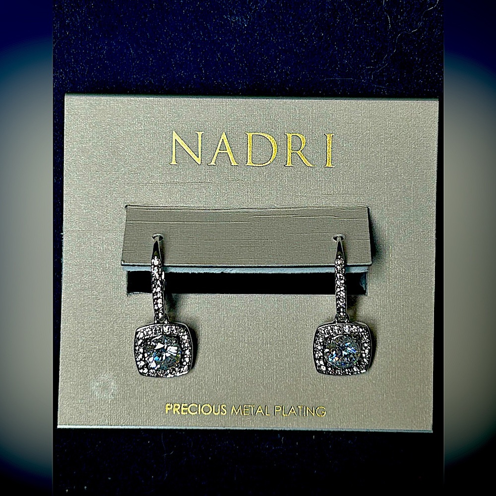 Nadri princess cut cubic zirconia earrings with diamond halo